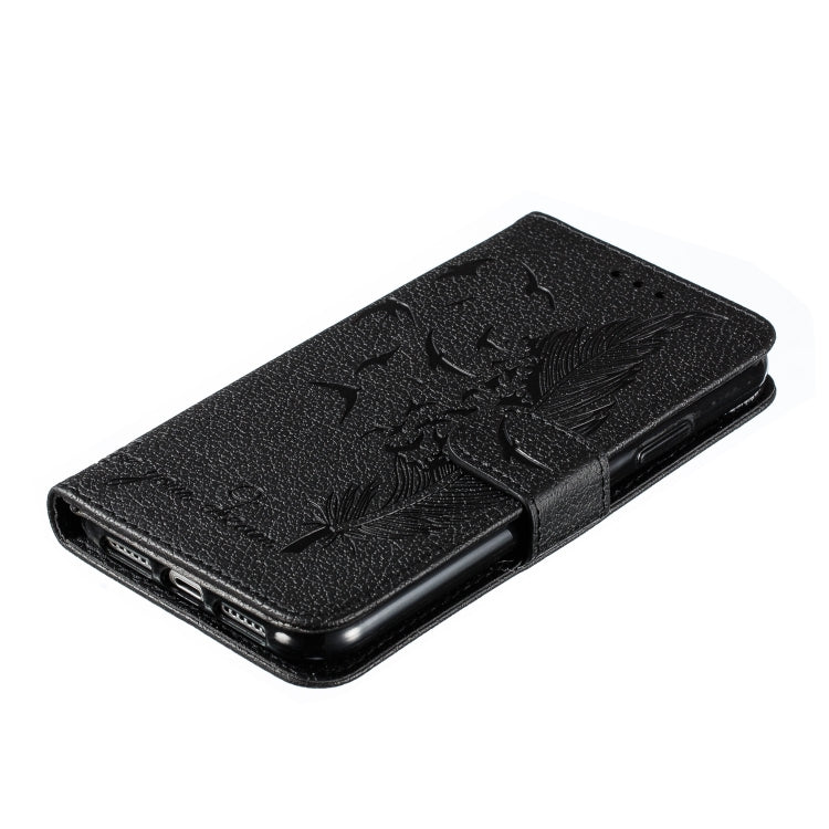 For iPhone 11 Feather Pattern Litchi Texture Horizontal Flip Leather Case with Wallet & Holder & Card Slots (Black) by buy2fix