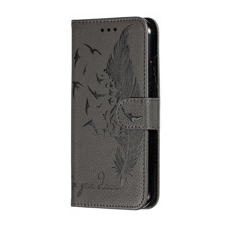 For iPhone 11 Feather Pattern Litchi Texture Horizontal Flip Leather Case with Wallet & Holder & Card Slots (Gray) by buy2fix