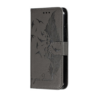 For iPhone 11 Feather Pattern Litchi Texture Horizontal Flip Leather Case with Wallet & Holder & Card Slots (Gray) by buy2fix
