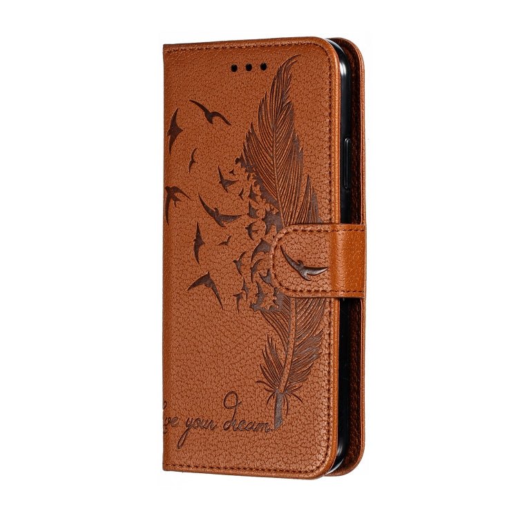 For iPhone 11 Feather Pattern Litchi Texture Horizontal Flip Leather Case with Wallet & Holder & Card Slots (Brown) by buy2fix