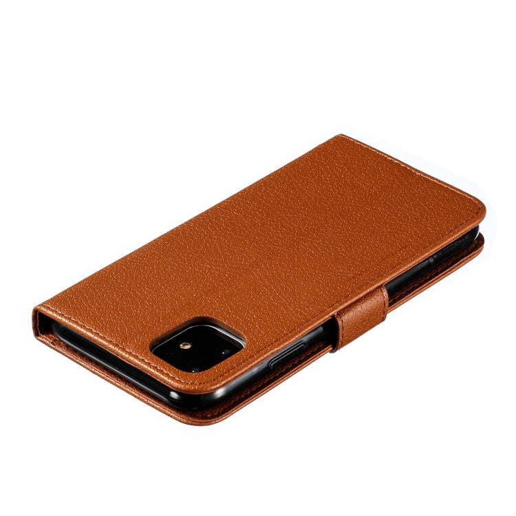 For iPhone 11 Feather Pattern Litchi Texture Horizontal Flip Leather Case with Wallet & Holder & Card Slots (Brown) by buy2fix