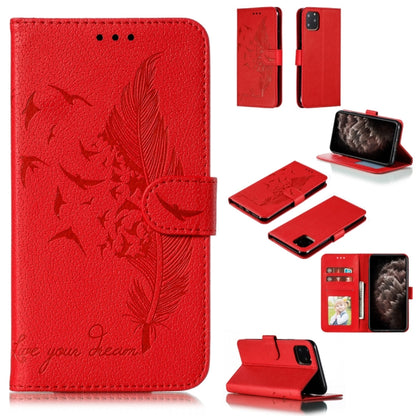 For iPhone 11 Pro Max Feather Pattern Litchi Texture Horizontal Flip Leather Case with Wallet & Holder & Card Slots (Red) by buy2fix