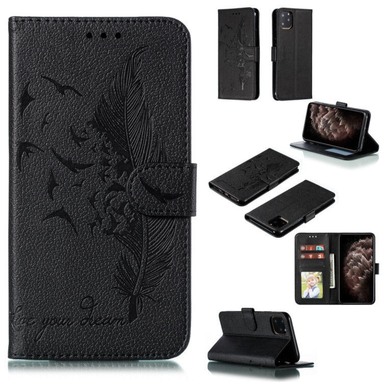 For iPhone 11 Pro Max Feather Pattern Litchi Texture Horizontal Flip Leather Case with Wallet & Holder & Card Slots (Black) by buy2fix