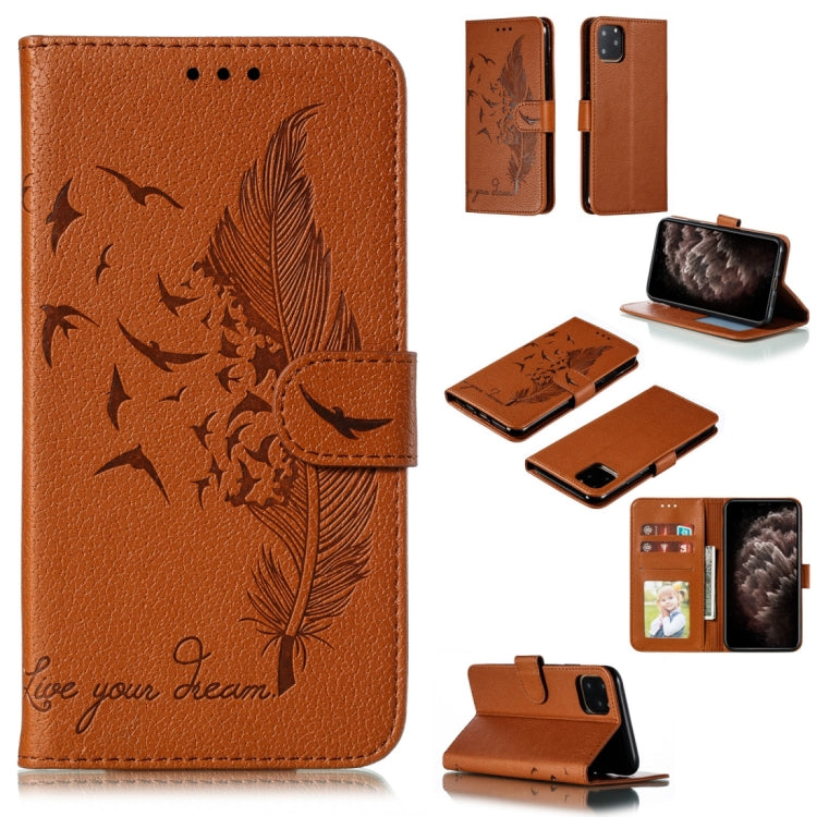 For iPhone 11 Pro Max Feather Pattern Litchi Texture Horizontal Flip Leather Case with Wallet & Holder & Card Slots (Brown) by buy2fix