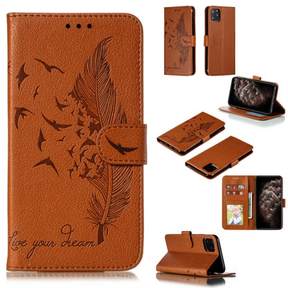 For iPhone 11 Pro Max Feather Pattern Litchi Texture Horizontal Flip Leather Case with Wallet & Holder & Card Slots (Brown) by buy2fix