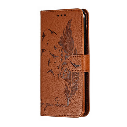 For iPhone 11 Pro Max Feather Pattern Litchi Texture Horizontal Flip Leather Case with Wallet & Holder & Card Slots (Brown) by buy2fix