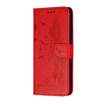 For iPhone XR Feather Pattern Litchi Texture Horizontal Flip Leather Case with Wallet & Holder & Card Slots(Red) by buy2fix