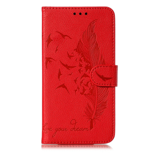 Feather Pattern Litchi Texture Horizontal Flip Leather Case with Wallet & Holder & Card Slots For Galaxy A70(Red) by buy2fix