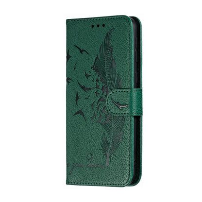 Feather Pattern Litchi Texture Horizontal Flip Leather Case with Wallet & Holder & Card Slots For Galaxy M20(Green) by buy2fix