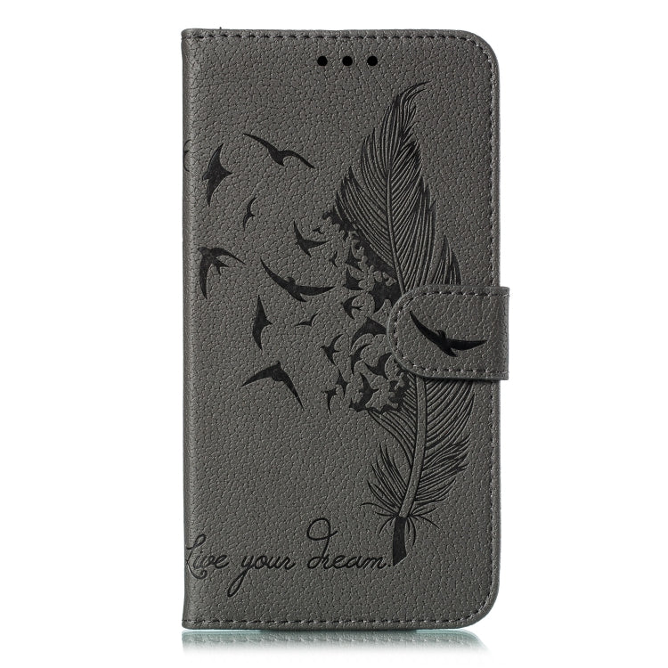Feather Pattern Litchi Texture Horizontal Flip Leather Case with Wallet & Holder & Card Slots For Galaxy M20(Gray) by buy2fix