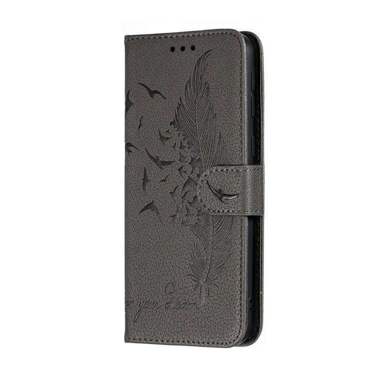 Feather Pattern Litchi Texture Horizontal Flip Leather Case with Wallet & Holder & Card Slots For Galaxy M20(Gray) by buy2fix
