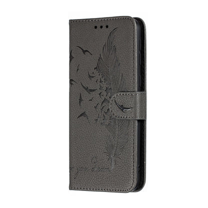 Feather Pattern Litchi Texture Horizontal Flip Leather Case with Wallet & Holder & Card Slots For Galaxy M20(Gray) by buy2fix