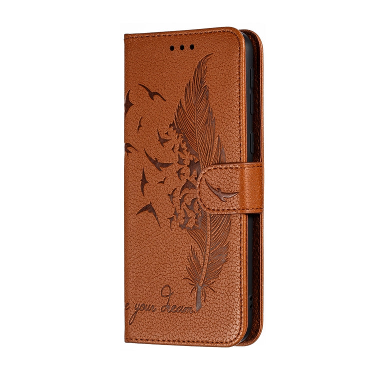 Feather Pattern Litchi Texture Horizontal Flip Leather Case with Wallet & Holder & Card Slots For Galaxy M20(Brown) by buy2fix