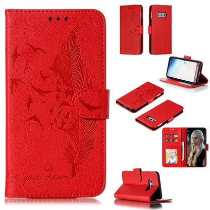 Feather Pattern Litchi Texture Horizontal Flip Leather Case with Wallet & Holder & Card Slots For Galaxy S10e(Red) by buy2fix