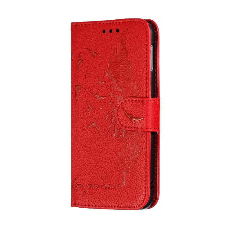 Feather Pattern Litchi Texture Horizontal Flip Leather Case with Wallet & Holder & Card Slots For Galaxy S10e(Red) by buy2fix