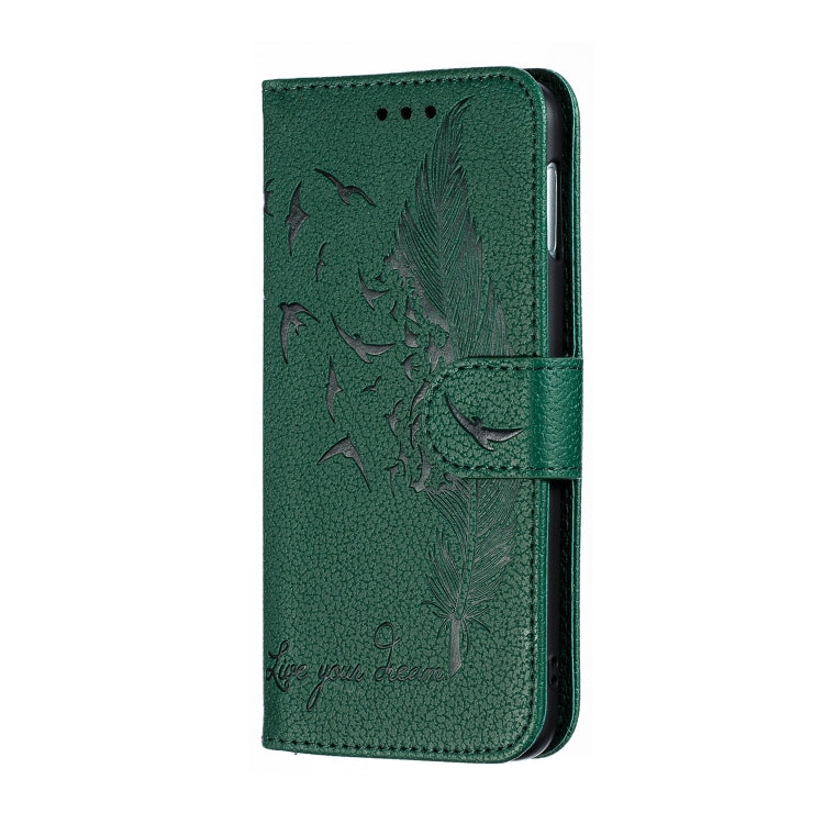 Feather Pattern Litchi Texture Horizontal Flip Leather Case with Wallet & Holder & Card Slots For Galaxy S10e(Green) by buy2fix