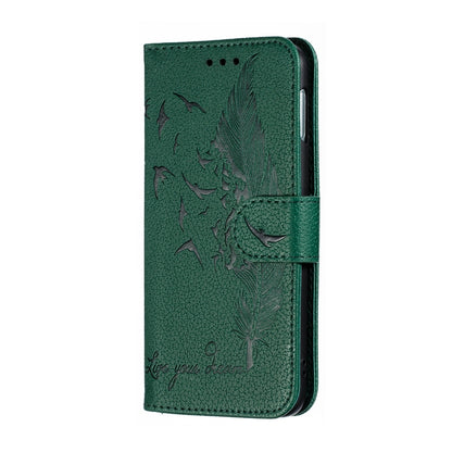 Feather Pattern Litchi Texture Horizontal Flip Leather Case with Wallet & Holder & Card Slots For Galaxy S10e(Green) by buy2fix