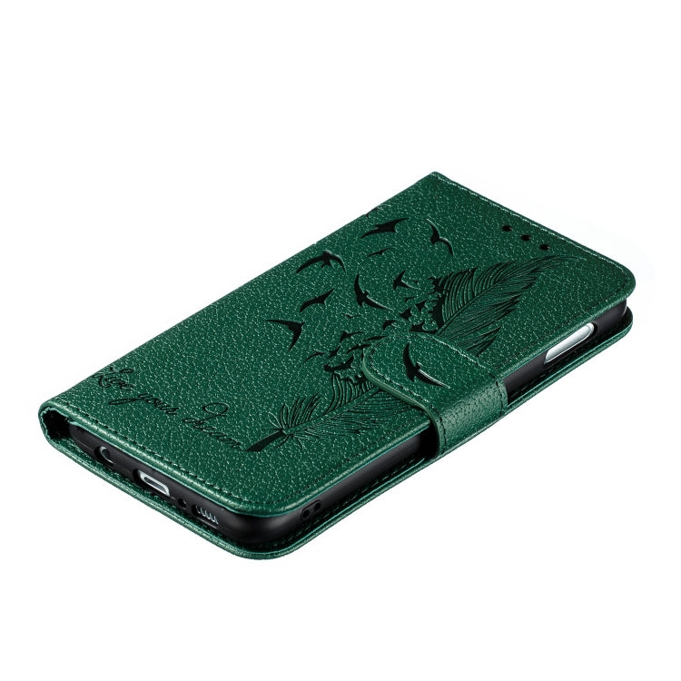 Feather Pattern Litchi Texture Horizontal Flip Leather Case with Wallet & Holder & Card Slots For Galaxy S10e(Green) by buy2fix