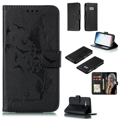 Feather Pattern Litchi Texture Horizontal Flip Leather Case with Wallet & Holder & Card Slots For Galaxy S10e(Black) by buy2fix