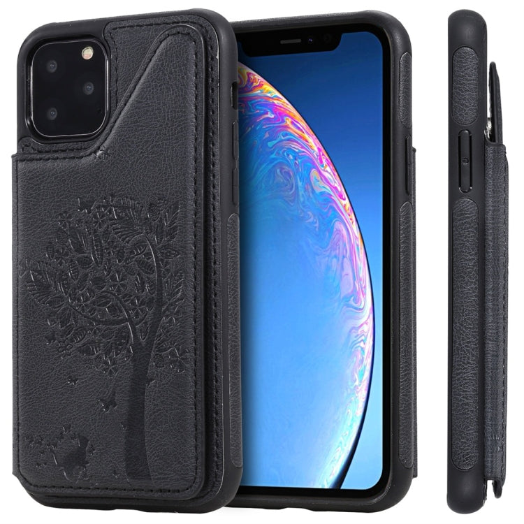 For iPhone 11 Pro Cat Tree Embossing Pattern Shockproof Protective Case with Card Slots & Photo Frame(Black) by buy2fix