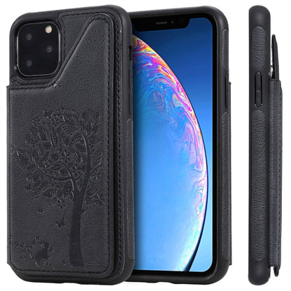 For iPhone 11 Pro Cat Tree Embossing Pattern Shockproof Protective Case with Card Slots & Photo Frame(Black) by buy2fix