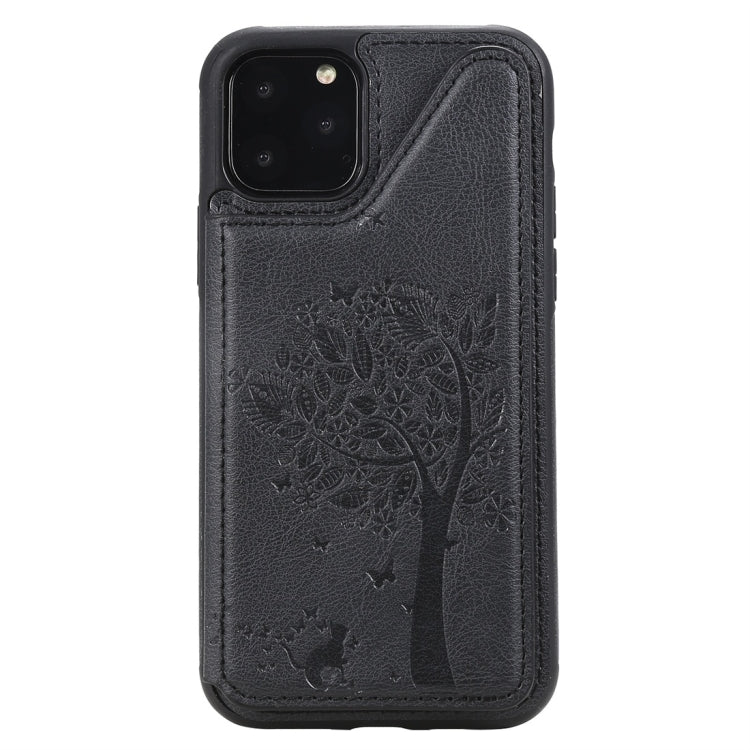 For iPhone 11 Pro Cat Tree Embossing Pattern Shockproof Protective Case with Card Slots & Photo Frame(Black) by buy2fix