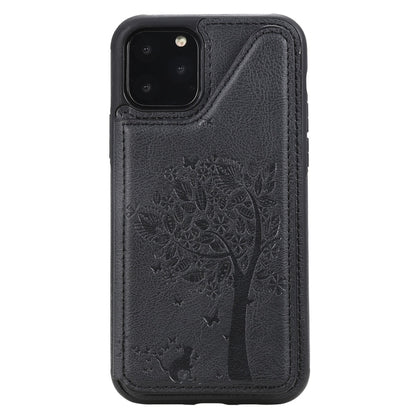 For iPhone 11 Pro Cat Tree Embossing Pattern Shockproof Protective Case with Card Slots & Photo Frame(Black) by buy2fix