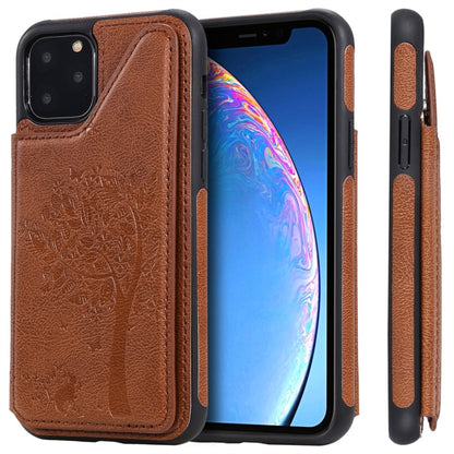 For iPhone 11 Pro Cat Tree Embossing Pattern Shockproof Protective Case with Card Slots & Photo Frame(Brown) by buy2fix