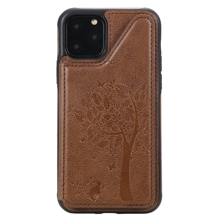 For iPhone 11 Pro Cat Tree Embossing Pattern Shockproof Protective Case with Card Slots & Photo Frame(Brown) by buy2fix