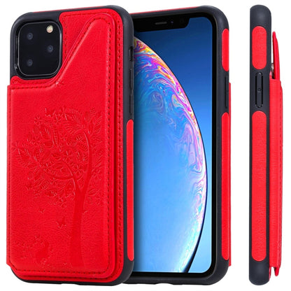 For iPhone 11 Pro Cat Tree Embossing Pattern Shockproof Protective Case with Card Slots & Photo Frame(Red) by buy2fix