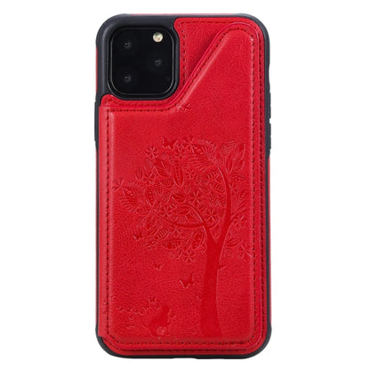 For iPhone 11 Pro Cat Tree Embossing Pattern Shockproof Protective Case with Card Slots & Photo Frame(Red) by buy2fix