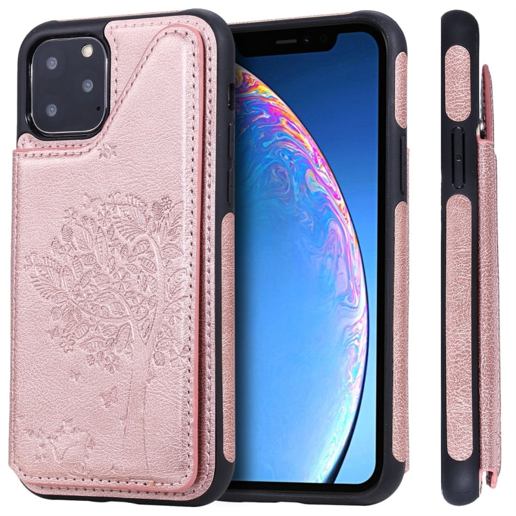 For iPhone 11 Pro Cat Tree Embossing Pattern Shockproof Protective Case with Card Slots & Photo Frame(Rose Gold) by buy2fix
