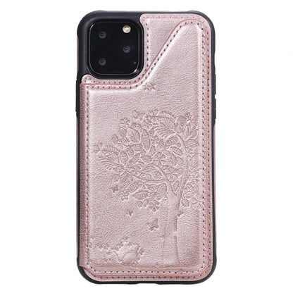 For iPhone 11 Pro Cat Tree Embossing Pattern Shockproof Protective Case with Card Slots & Photo Frame(Rose Gold) by buy2fix