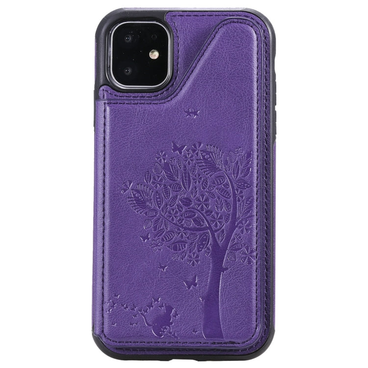For iPhone 11 Cat Tree Embossing Pattern Shockproof Protective Case with Card Slots & Photo Frame(Purple) by buy2fix