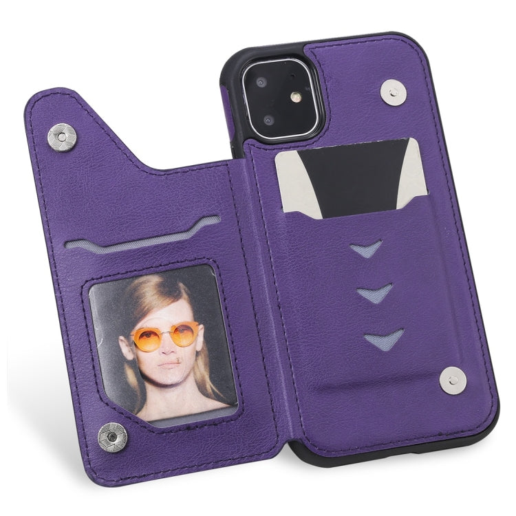 For iPhone 11 Cat Tree Embossing Pattern Shockproof Protective Case with Card Slots & Photo Frame(Purple) by buy2fix