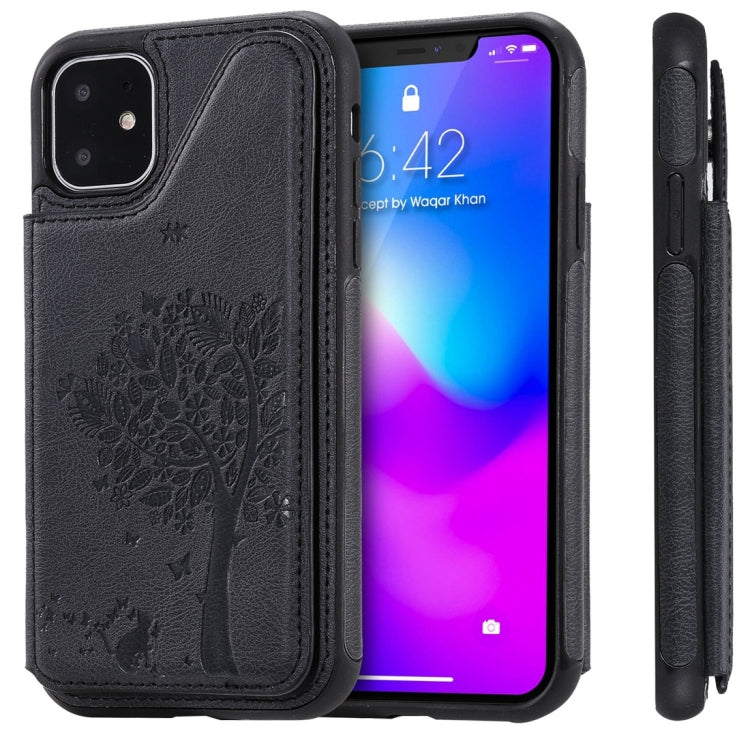 For iPhone 11 Cat Tree Embossing Pattern Shockproof Protective Case with Card Slots & Photo Frame(Black) by buy2fix