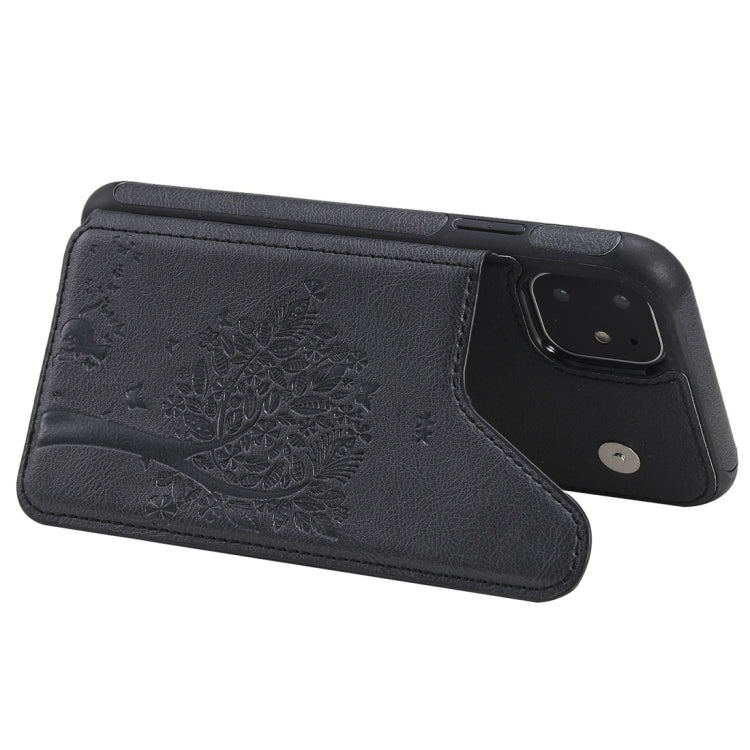 For iPhone 11 Cat Tree Embossing Pattern Shockproof Protective Case with Card Slots & Photo Frame(Black) by buy2fix