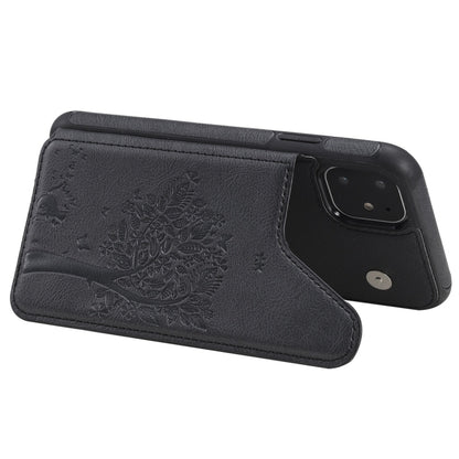 For iPhone 11 Cat Tree Embossing Pattern Shockproof Protective Case with Card Slots & Photo Frame(Black) by buy2fix