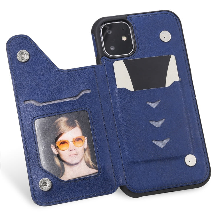 For iPhone 11 Cat Tree Embossing Pattern Shockproof Protective Case with Card Slots & Photo Frame(Blue) by buy2fix