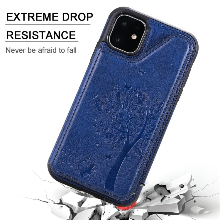 For iPhone 11 Cat Tree Embossing Pattern Shockproof Protective Case with Card Slots & Photo Frame(Blue) by buy2fix