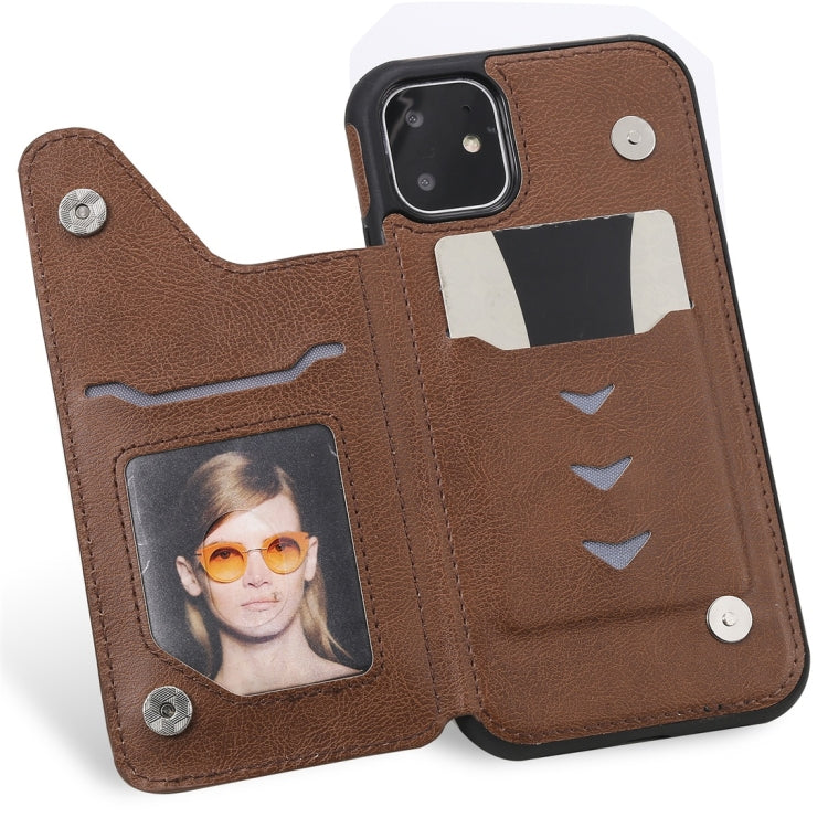 For iPhone 11 Cat Tree Embossing Pattern Shockproof Protective Case with Card Slots & Photo Frame(Brown) by buy2fix