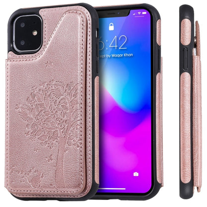 For iPhone 11 Cat Tree Embossing Pattern Shockproof Protective Case with Card Slots & Photo Frame(Rose Gold) by buy2fix