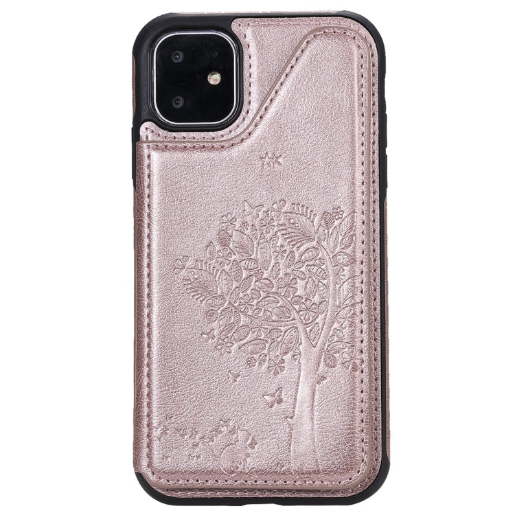 For iPhone 11 Cat Tree Embossing Pattern Shockproof Protective Case with Card Slots & Photo Frame(Rose Gold) by buy2fix