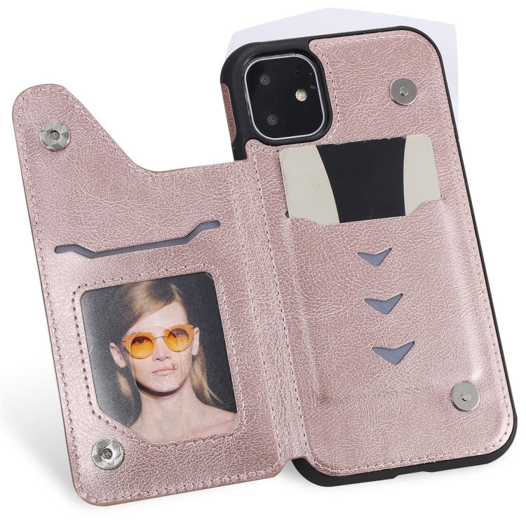 For iPhone 11 Cat Tree Embossing Pattern Shockproof Protective Case with Card Slots & Photo Frame(Rose Gold) by buy2fix