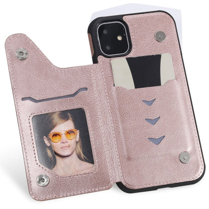 For iPhone 11 Cat Tree Embossing Pattern Shockproof Protective Case with Card Slots & Photo Frame(Rose Gold) by buy2fix