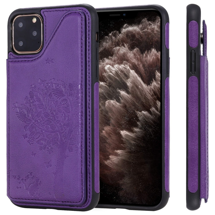 For iPhone 11 Pro Max Cat Tree Embossing Pattern Shockproof Protective Case with Card Slots & Photo Frame(Purple) by buy2fix
