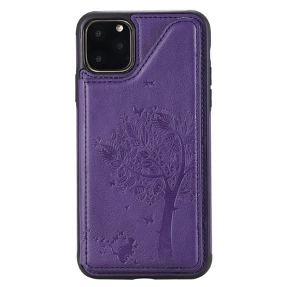 For iPhone 11 Pro Max Cat Tree Embossing Pattern Shockproof Protective Case with Card Slots & Photo Frame(Purple) by buy2fix