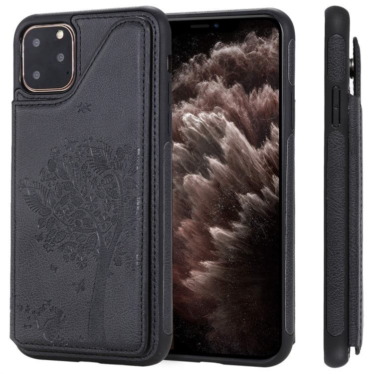 For iPhone 11 Pro Max Cat Tree Embossing Pattern Shockproof Protective Case with Card Slots & Photo Frame(Black) by buy2fix
