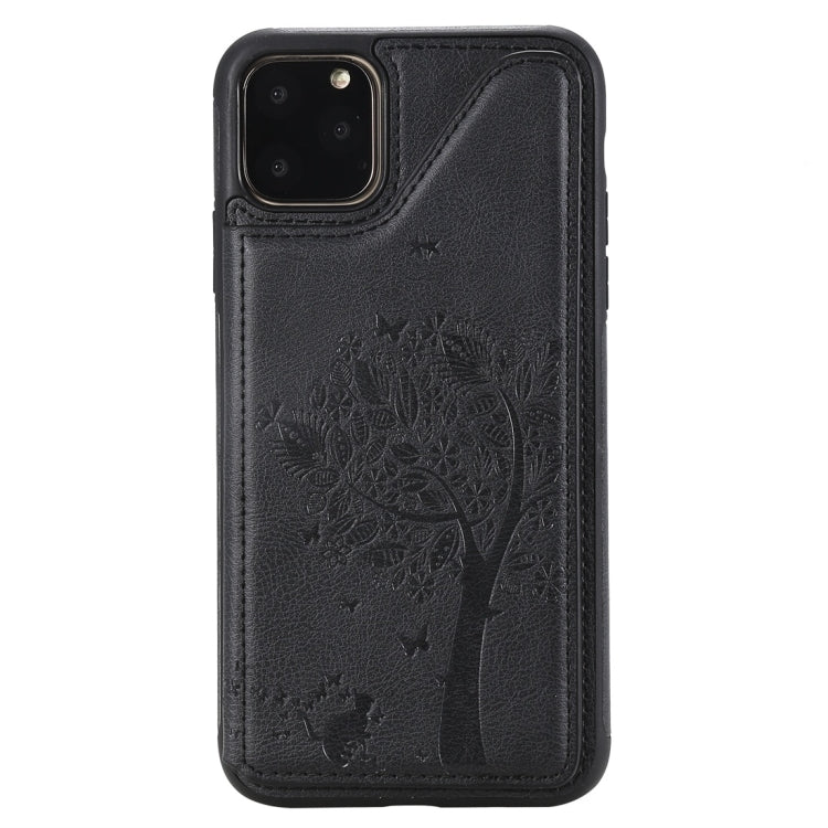 For iPhone 11 Pro Max Cat Tree Embossing Pattern Shockproof Protective Case with Card Slots & Photo Frame(Black) by buy2fix