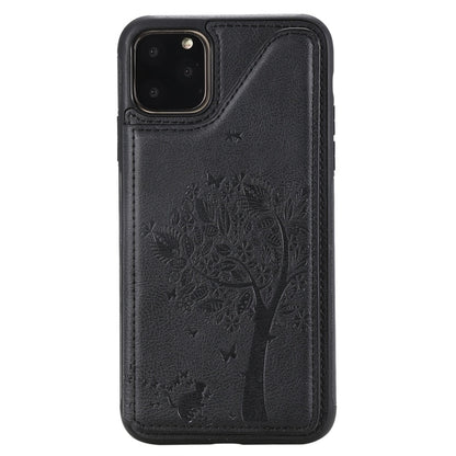 For iPhone 11 Pro Max Cat Tree Embossing Pattern Shockproof Protective Case with Card Slots & Photo Frame(Black) by buy2fix